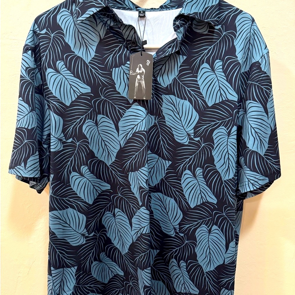 🏝️ Mens NWT Brisira Hawaiia Golf Polo Shirt Sz S Blue Top